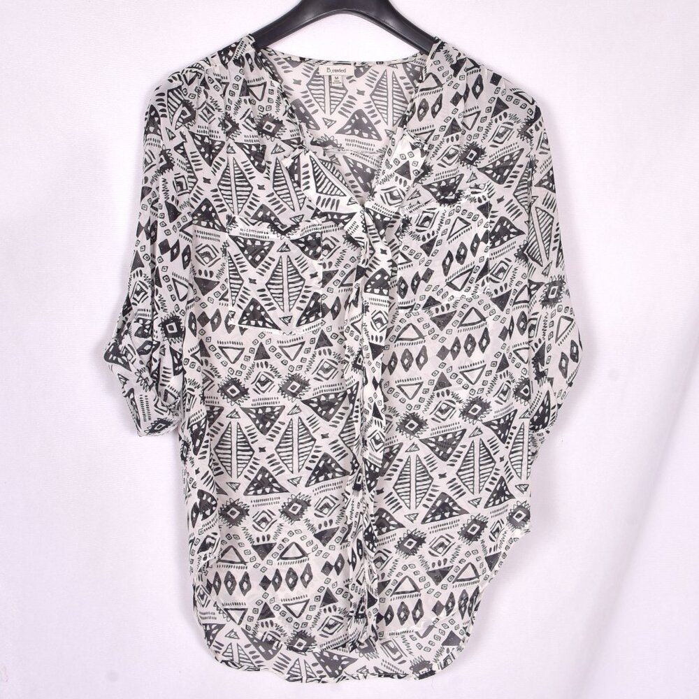 B_envied Sheer Blouse Geometric Print Tunic Size Medium